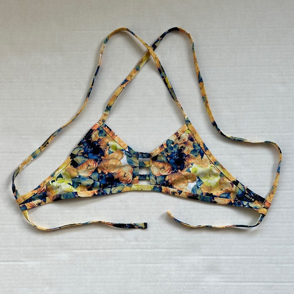 Jolyn Tomcat Yellow and Blue Floral Bikini Top XS